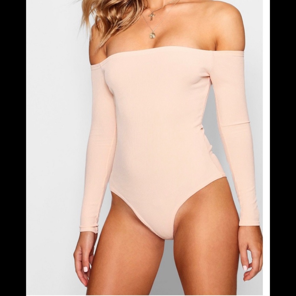Nude body suit off the shoulders